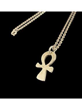 Vintage Sterling Silver Ankh Cross Pendant Necklace Egyptian Key Of Life